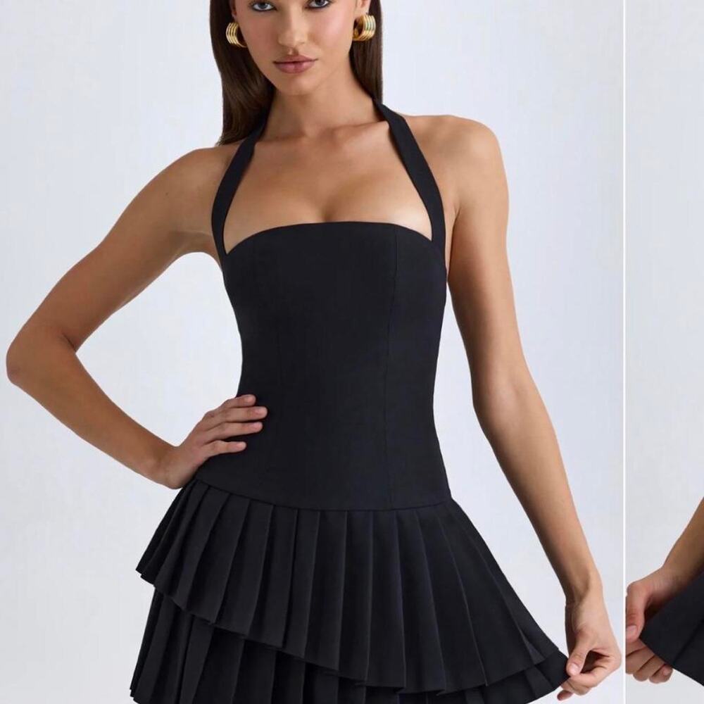 Oh Polly Rosaria asymmetrical layered halter mini dress. Size 8